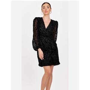 Dear John Nina Wrap Dress Black Burnout Velvet Animal Print NWT Size S